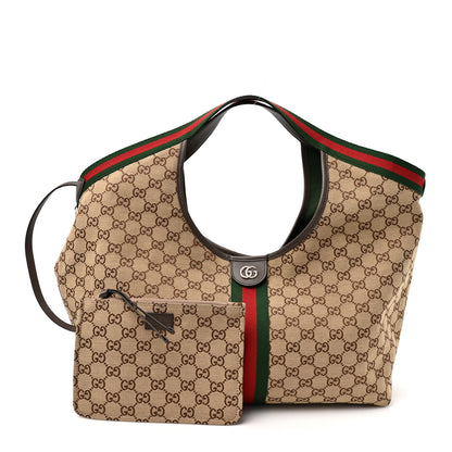 Gucci GG Monogram Web Large Giglio Tote Beige Brown 2 of 9