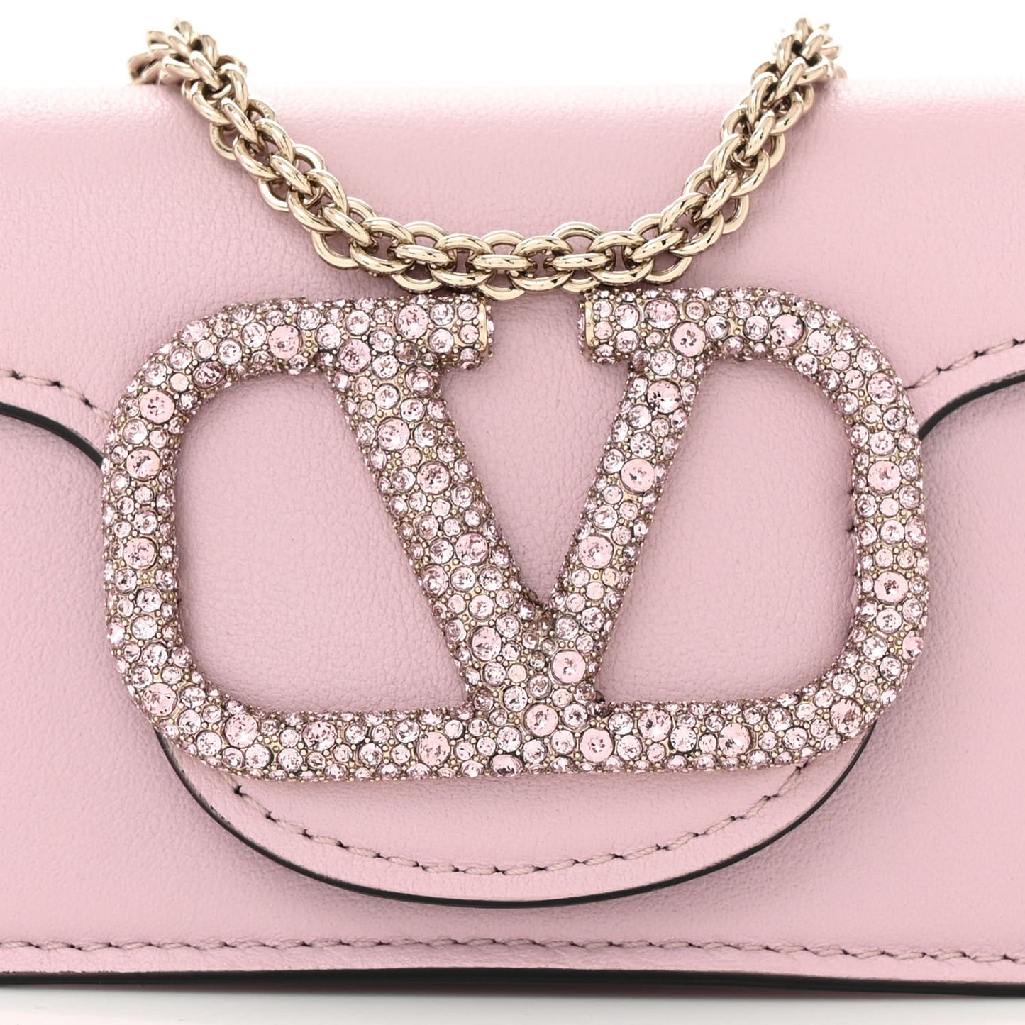 Calfskin Crystal Vlogo Micro Loco Shoulder Bag Rose Cannelle