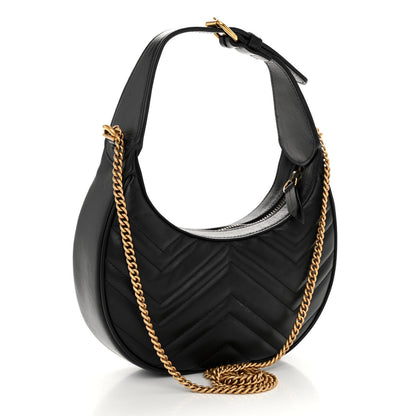 Gucci Calfskin Matelasse Chevron Mini GG Marmont Half Moon Hobo Black 3 of 11