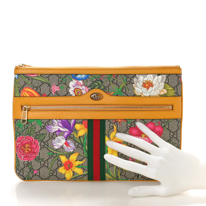 Gucci GG Supreme Monogram Flora Large Ophidia Pouch Clutch Beige Multicolor Crop 2 of 9