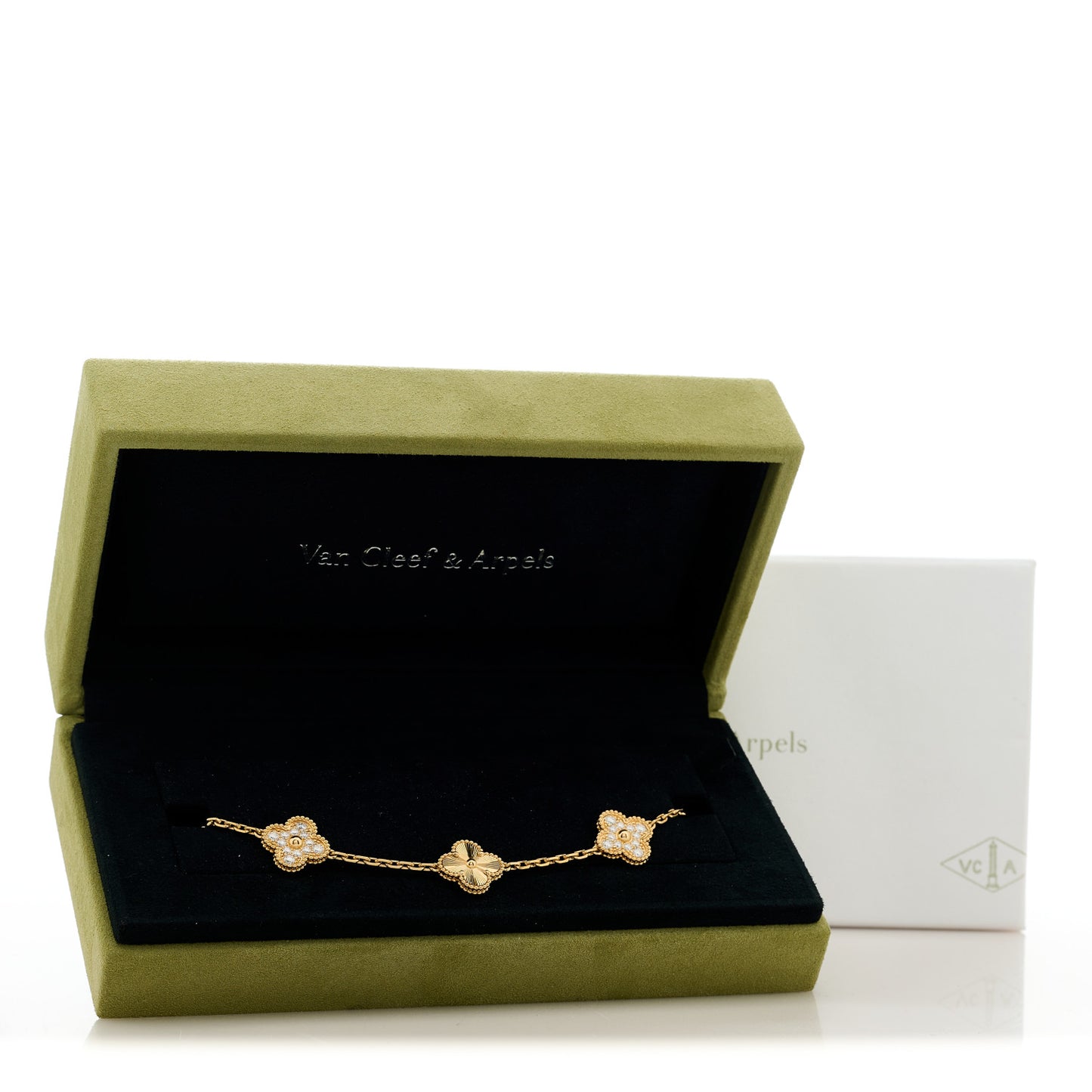 18K Yellow Gold Diamond 5 Motifs Guilloche Vintage Alhambra Bracelet