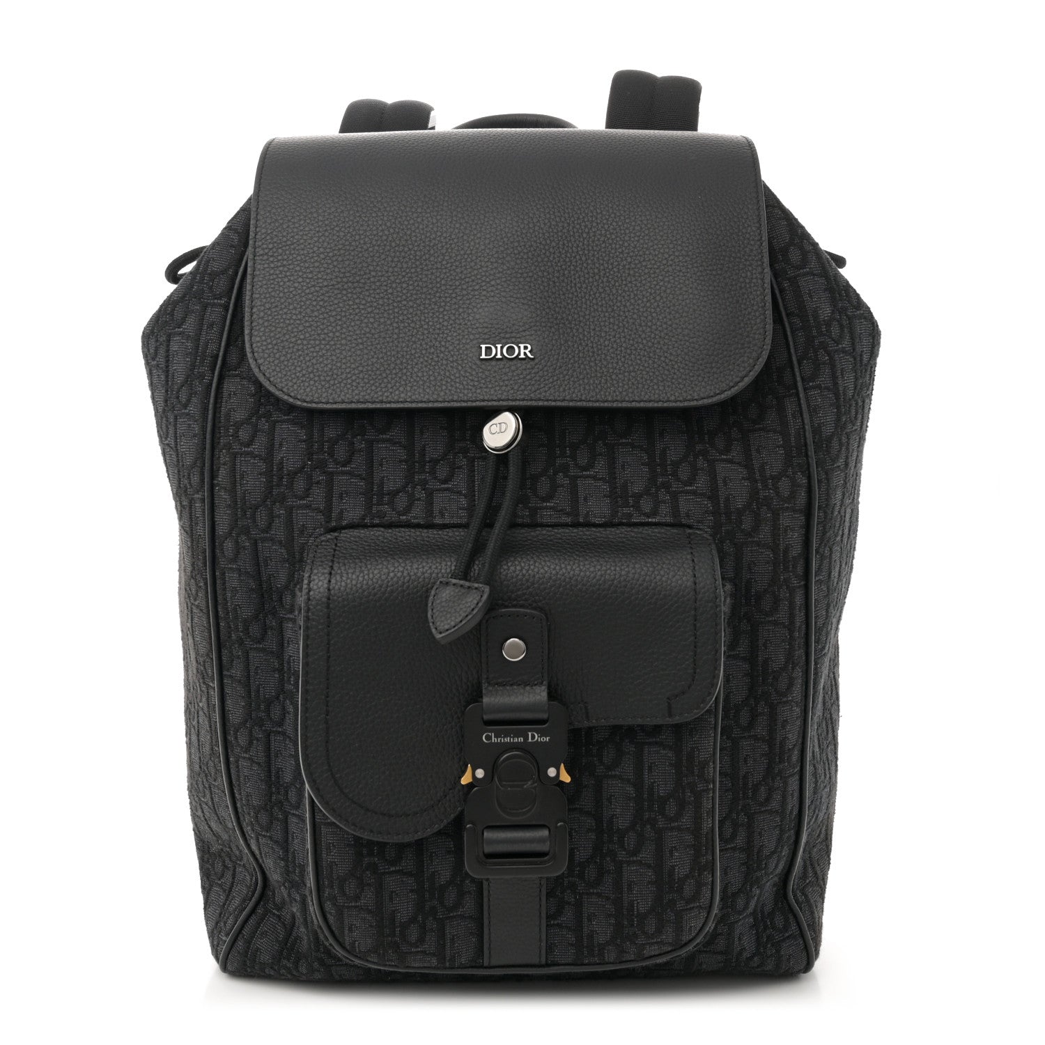 Christian Dior Oblique Jacquard Grained Calfskin Saddle Backpack With Flap Black 1 of 12