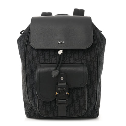 Christian Dior Oblique Jacquard Grained Calfskin Saddle Backpack With Flap Black 1 of 12