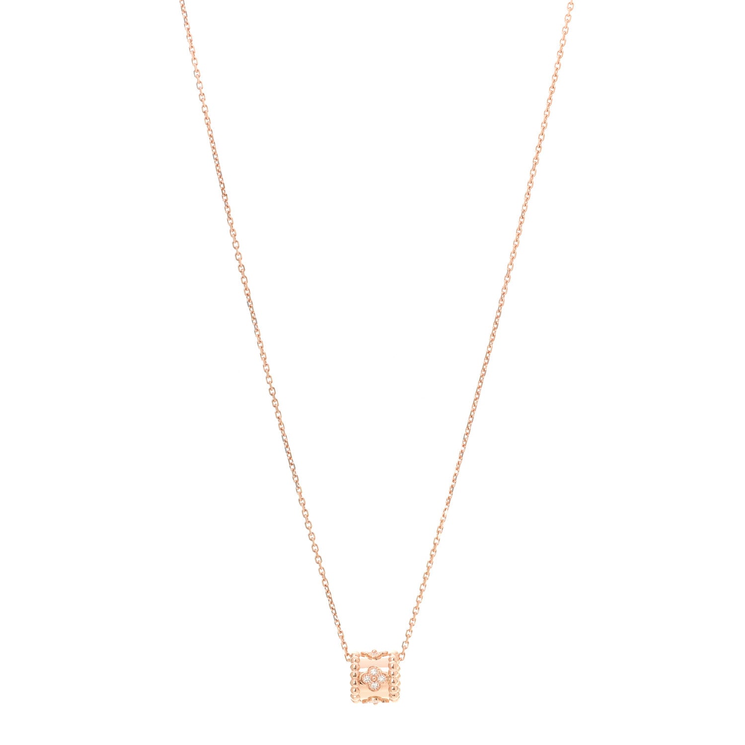 Van Cleef & Arpels 18K Rose Gold Diamond Small Perlee Clovers Pendant Necklace 1 of 7