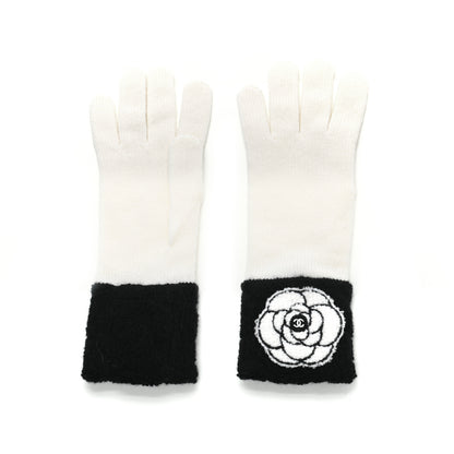 Chanel Cashmere Camellia CC Gloves White Black 1 of 3
