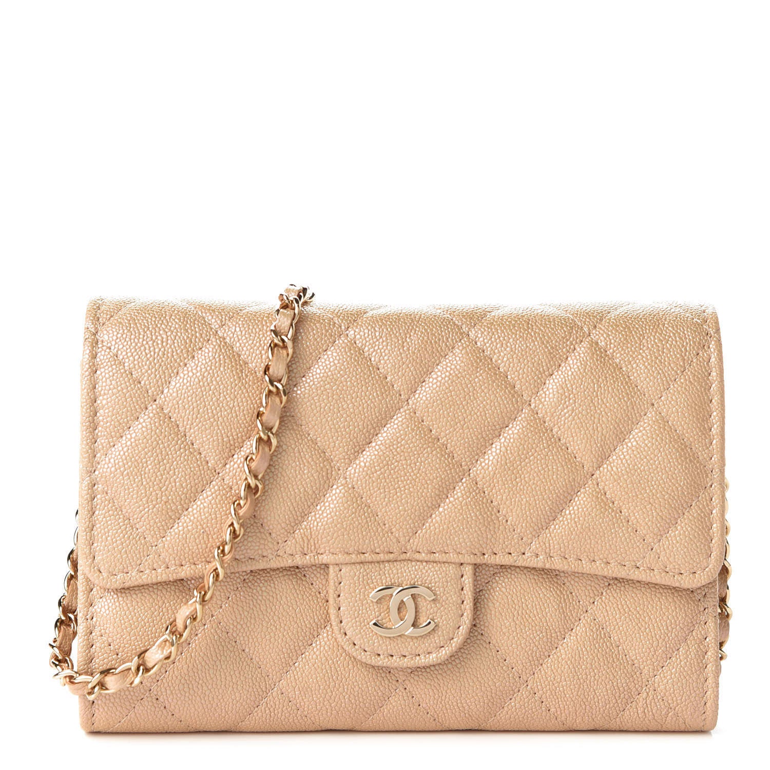 Chanel Iridescent Caviar Quilted Classic Clutch With Chain Beige 1 of 12