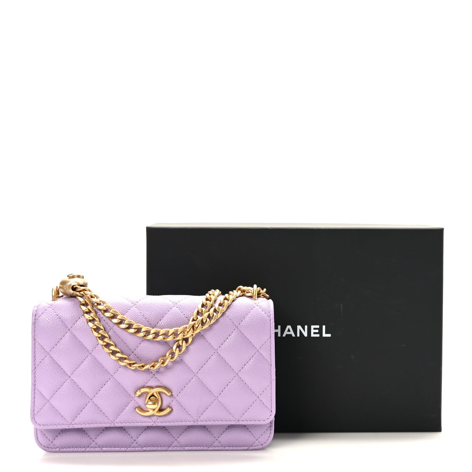 Chanel Caviar Quilted Sweetheart Wallet On Chain WOC Light Purple 11 of 11