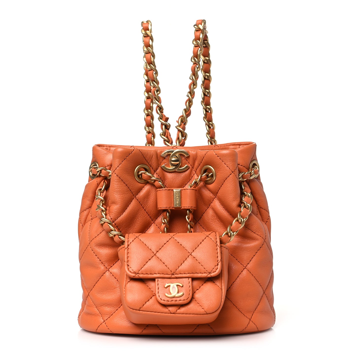 Calfskin Quilted Small CC Chain Bucket Backpack Orange