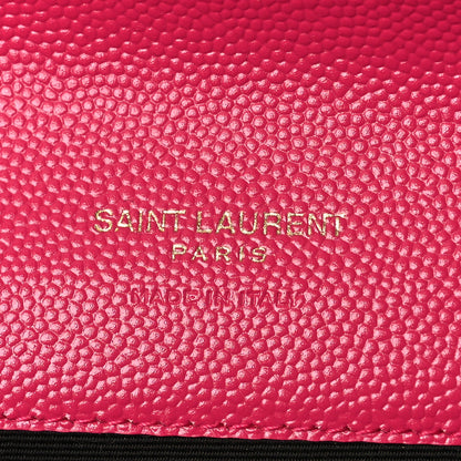 Saint Laurent Grain De Poudre Matelasse Chevron Monogram Envelope Clutch Fuchsia 6 of 8