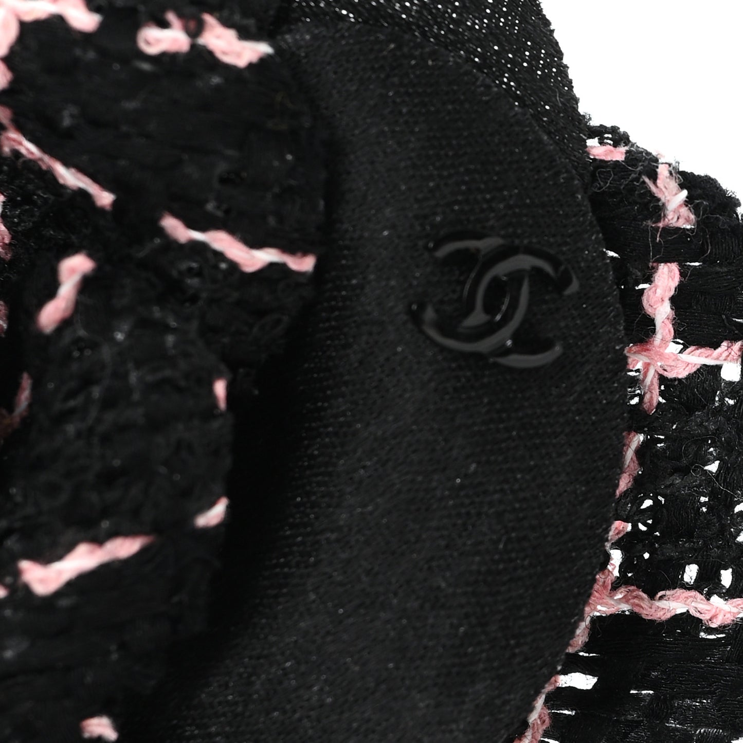 Tweed Camellia Pin Brooch Black Pink