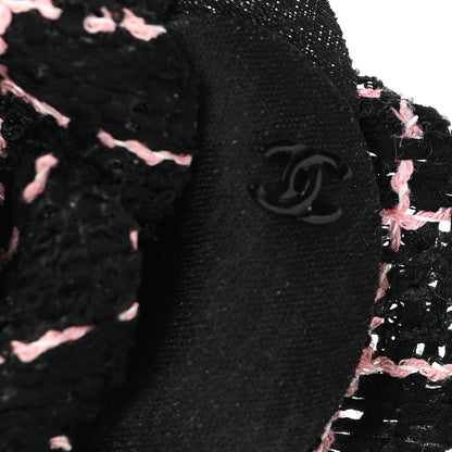 Chanel Tweed Camellia Pin Brooch Black Pink 3 of 3