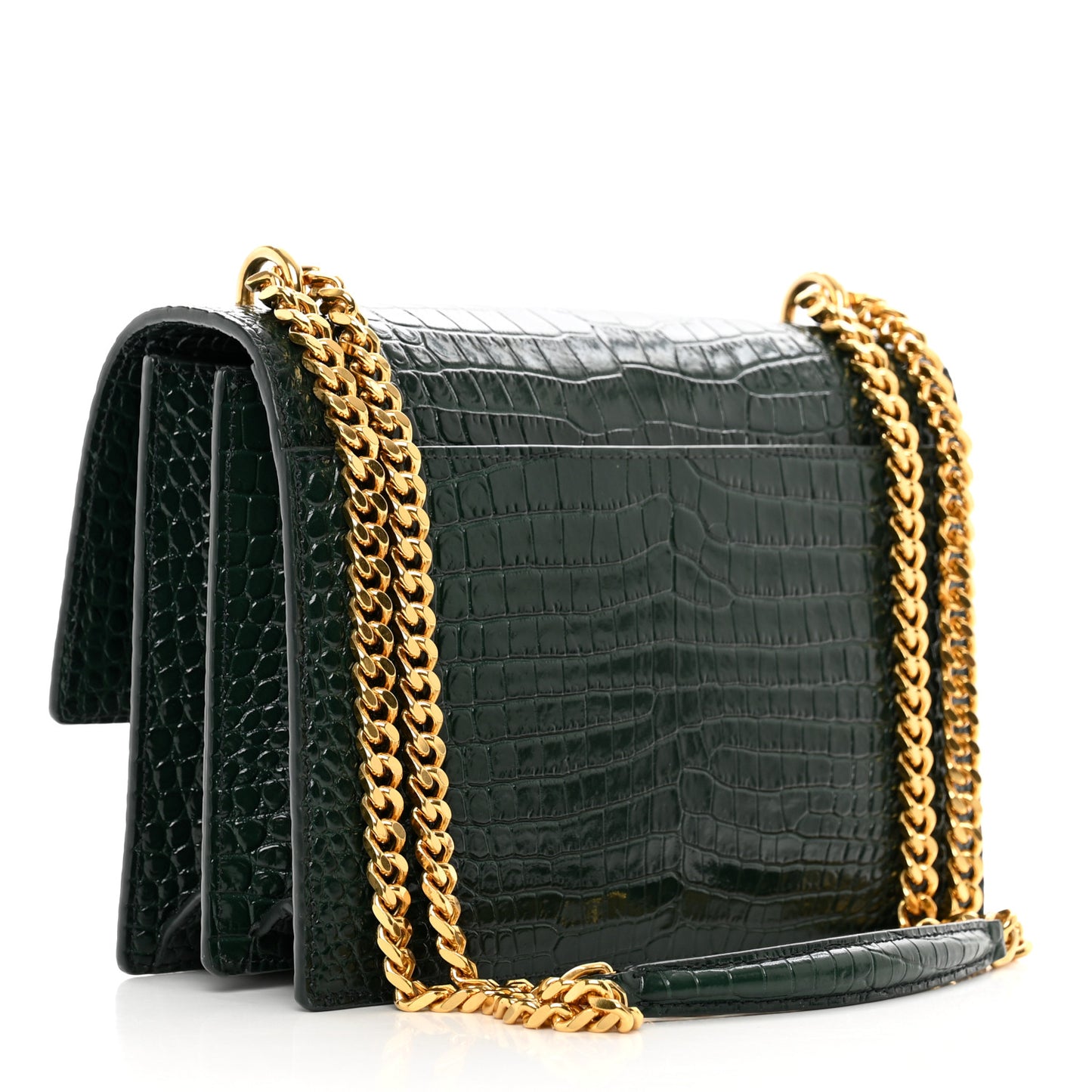 Calfskin Crocodile Embossed Medium Monogram Sunset Dark Mint