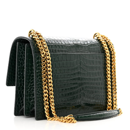 Saint Laurent Calfskin Crocodile Embossed Medium Monogram Sunset Dark Mint 3 of 10