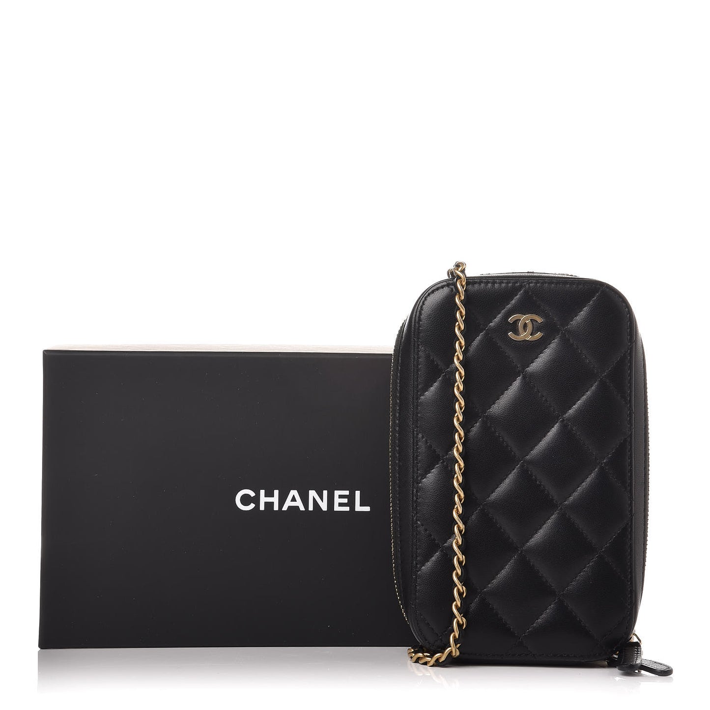 Lambskin Quilted Zip Phone Case Black
