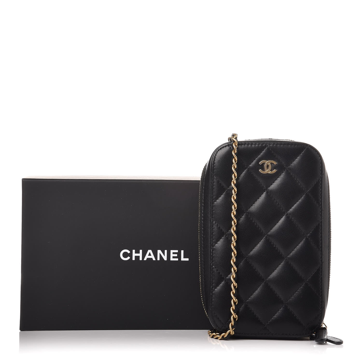 Chanel Lambskin Quilted Zip Phone Case Black 9 of 9