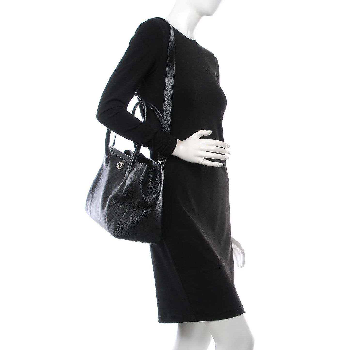 Calfskin Cerf Executive Shopper Tote Black