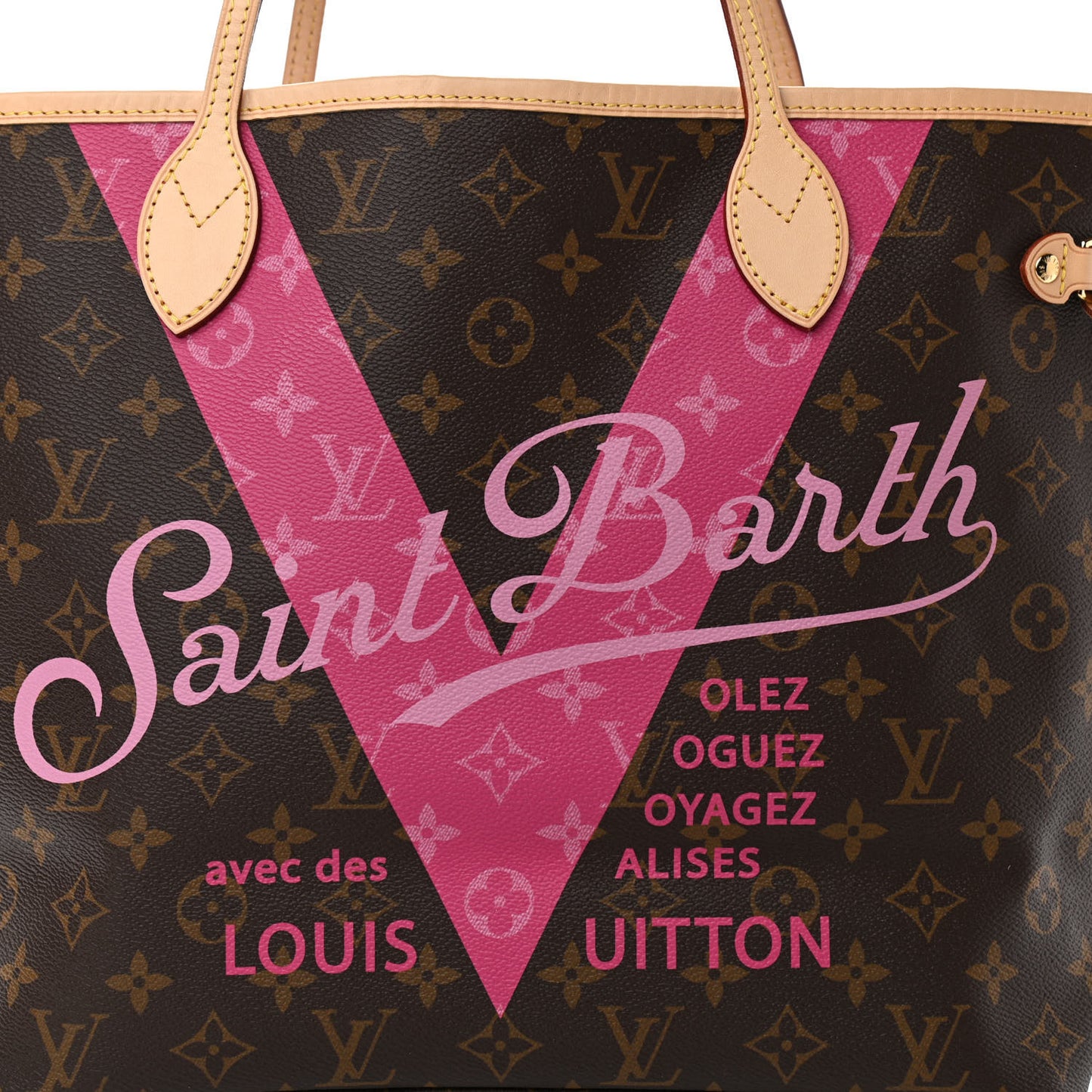 Monogram Saint Barth V Neverfull MM Hot Pink