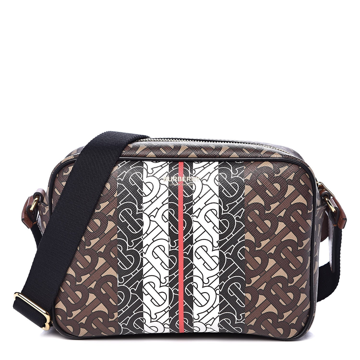 Burberry E-Canvas Monogram Stripe Crossbody Bag Bridle Brown 1 of 9