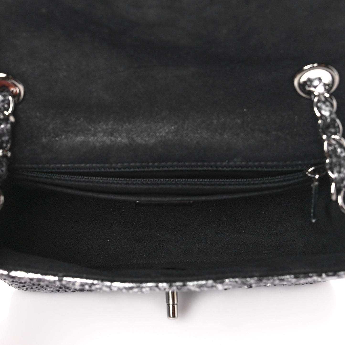 Metallic Snakeskin Mini Rectangular Flap Silver Black