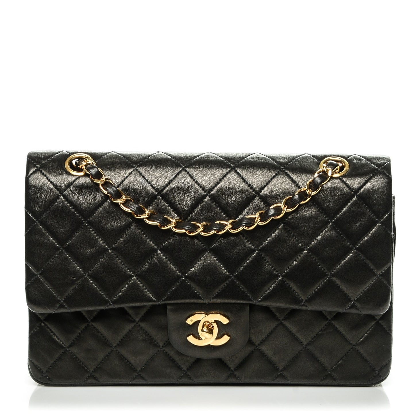 Lambskin Quilted Medium Double Flap Black