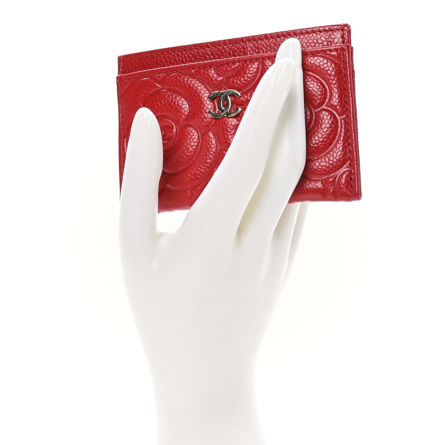 Caviar Camellia Embossed Card Holder Red
