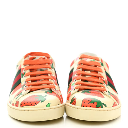 Gucci Calfskin Web Strawberry Print Womens Ace Sneakers 36 Ivory Red Green 2 of 10