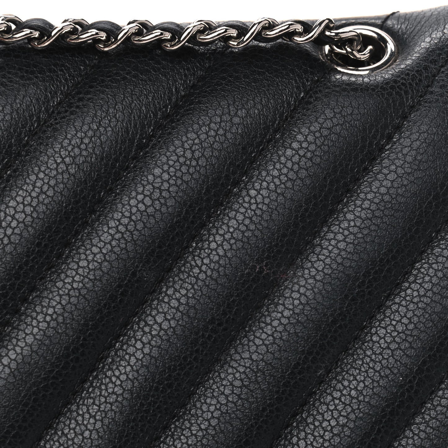 Caviar Chevron Quilted Small Puffy CC Flap Black