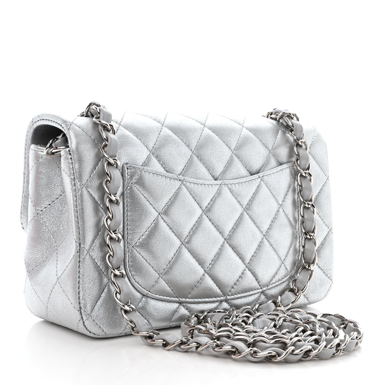 Chanel Metallic Lambskin Quilted Mini Rectangular Flap Silver 3 of 11