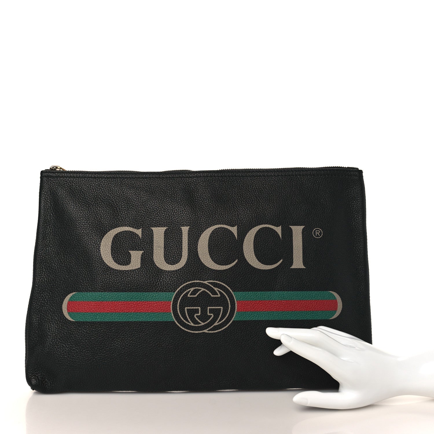 Gucci Pebbled Calfskin Large Logo Portfolio Clutch Black 2 of 7