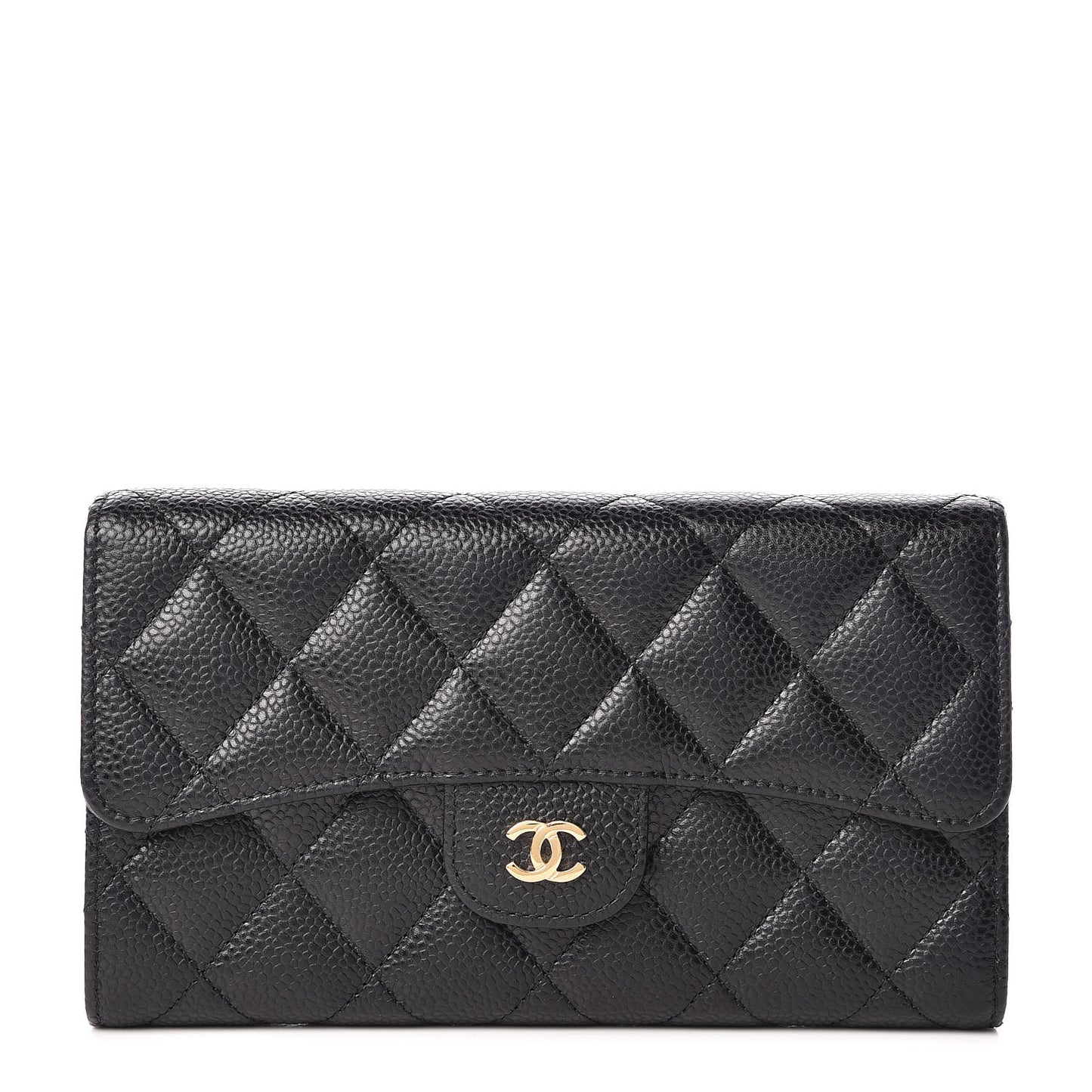 Caviar Quilted Long Flap Wallet Black