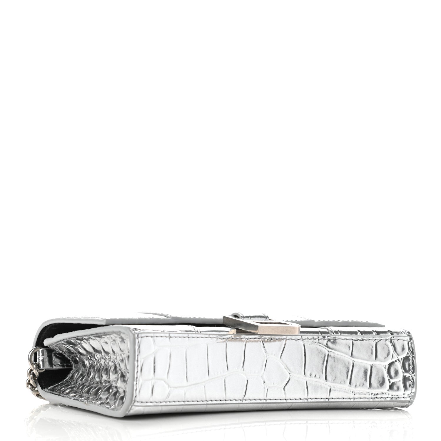 Balenciaga Metallic Calfskin Crocodile Embossed Hourglass Chain Bag Silver 4 of 11