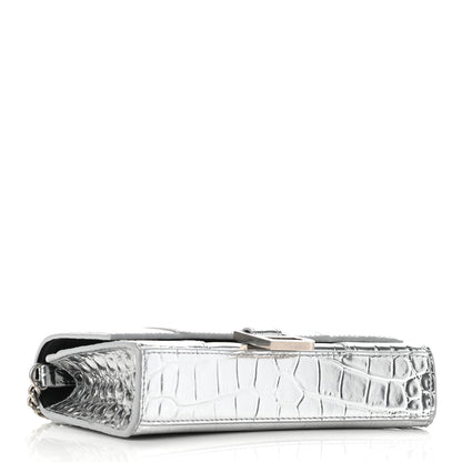 Balenciaga Metallic Calfskin Crocodile Embossed Hourglass Chain Bag Silver 4 of 11