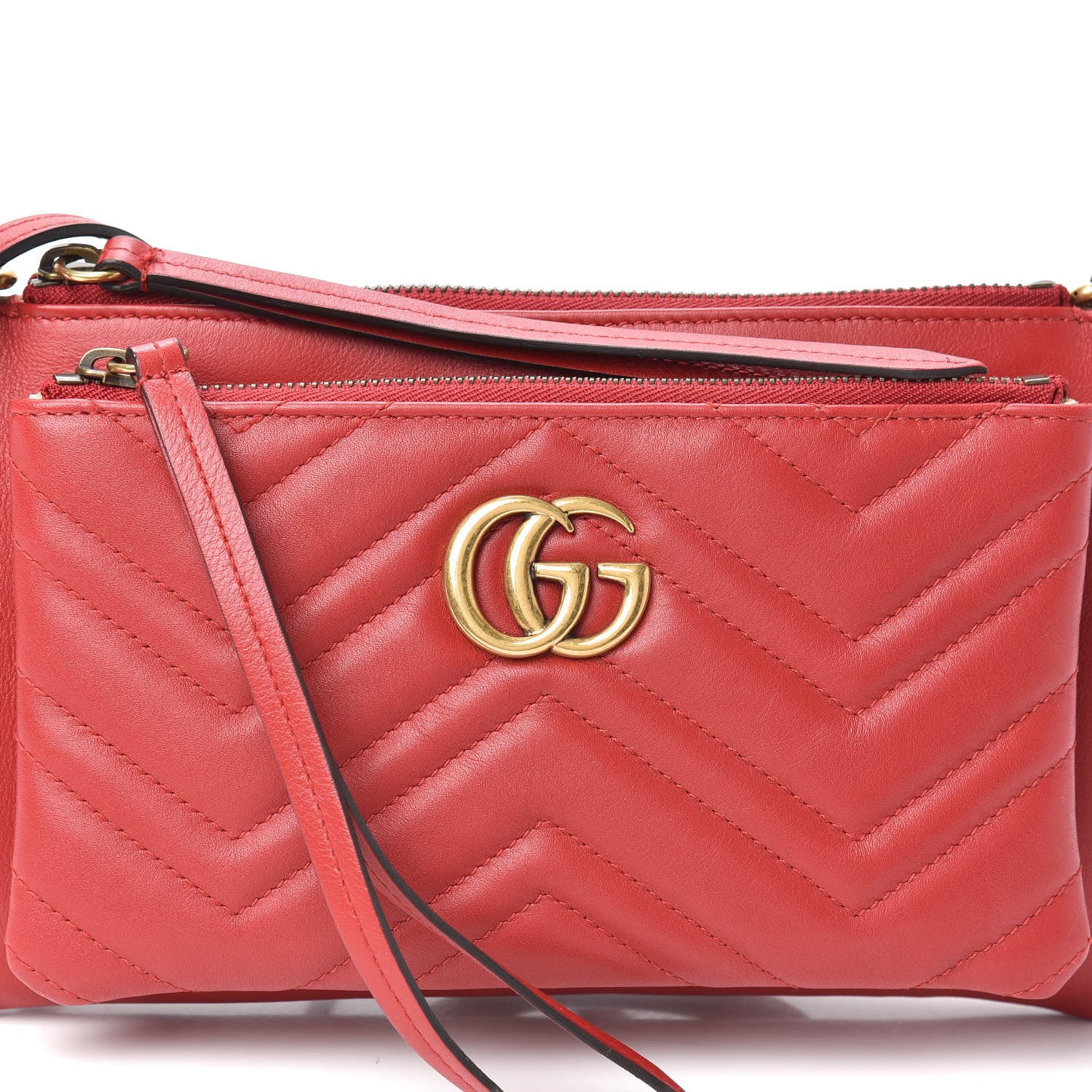 Gucci Calfskin Matelasse Small GG Marmont Double Zip Shoulder Bag Hibiscus Red 8 of 10
