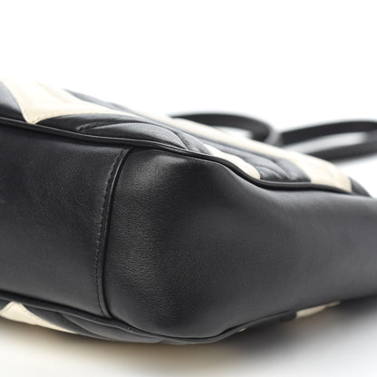 Gucci Calfskin Matelasse Medium GG Marmont Open Top Shoulder Bag Black White 10 of 12