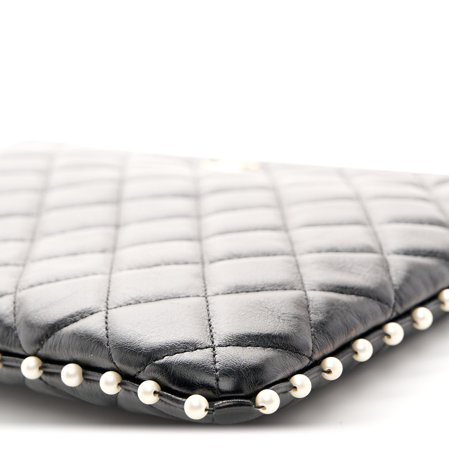 Calfskin Quilted Pearl Large Cosmetic Case Black