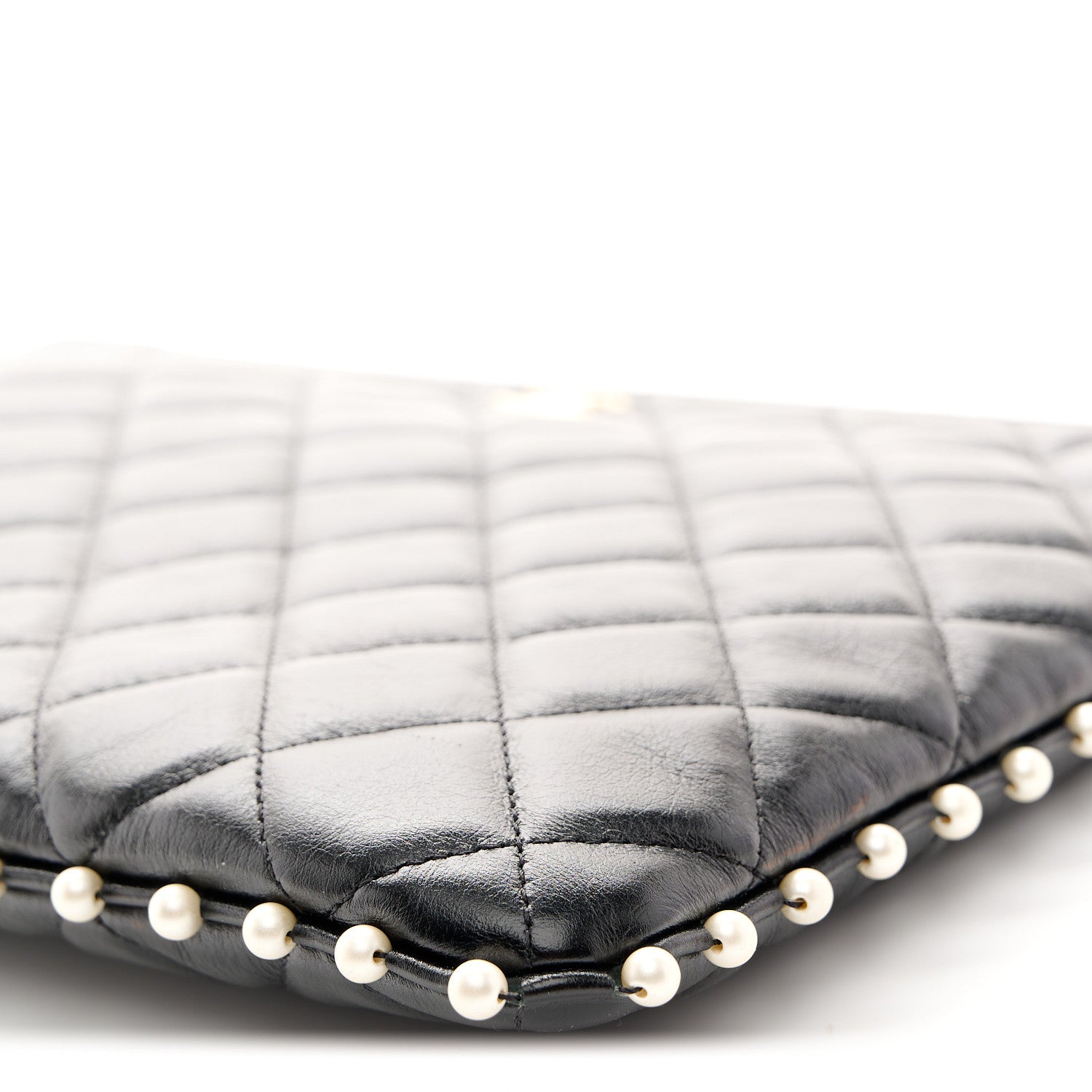 Chanel Calfskin Quilted Pearl Large Cosmetic Case Black 10 of 10