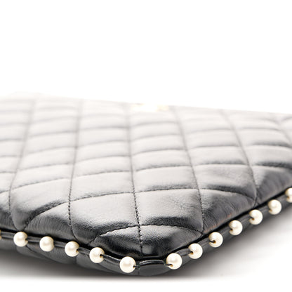 Chanel Calfskin Quilted Pearl Large Cosmetic Case Black 10 of 10