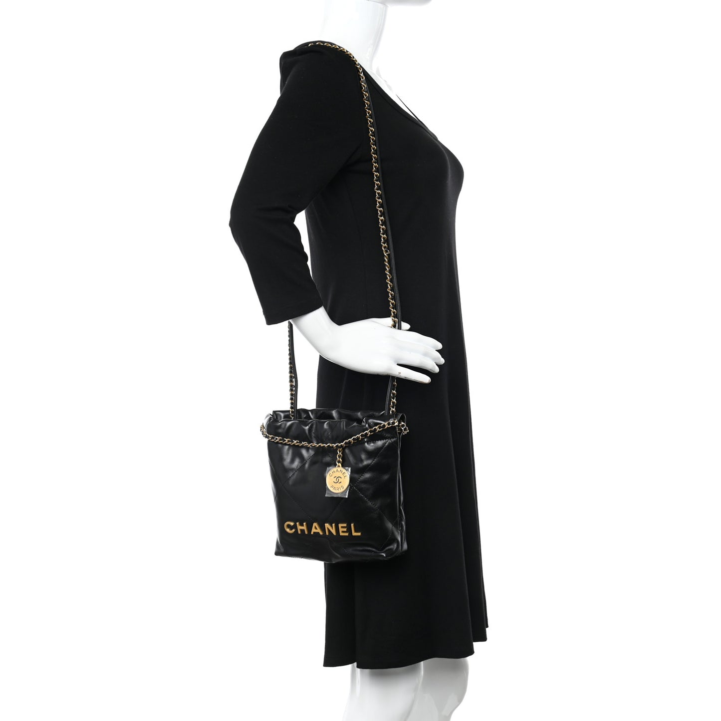 Shiny Calfskin Quilted Mini Chanel 22 Black