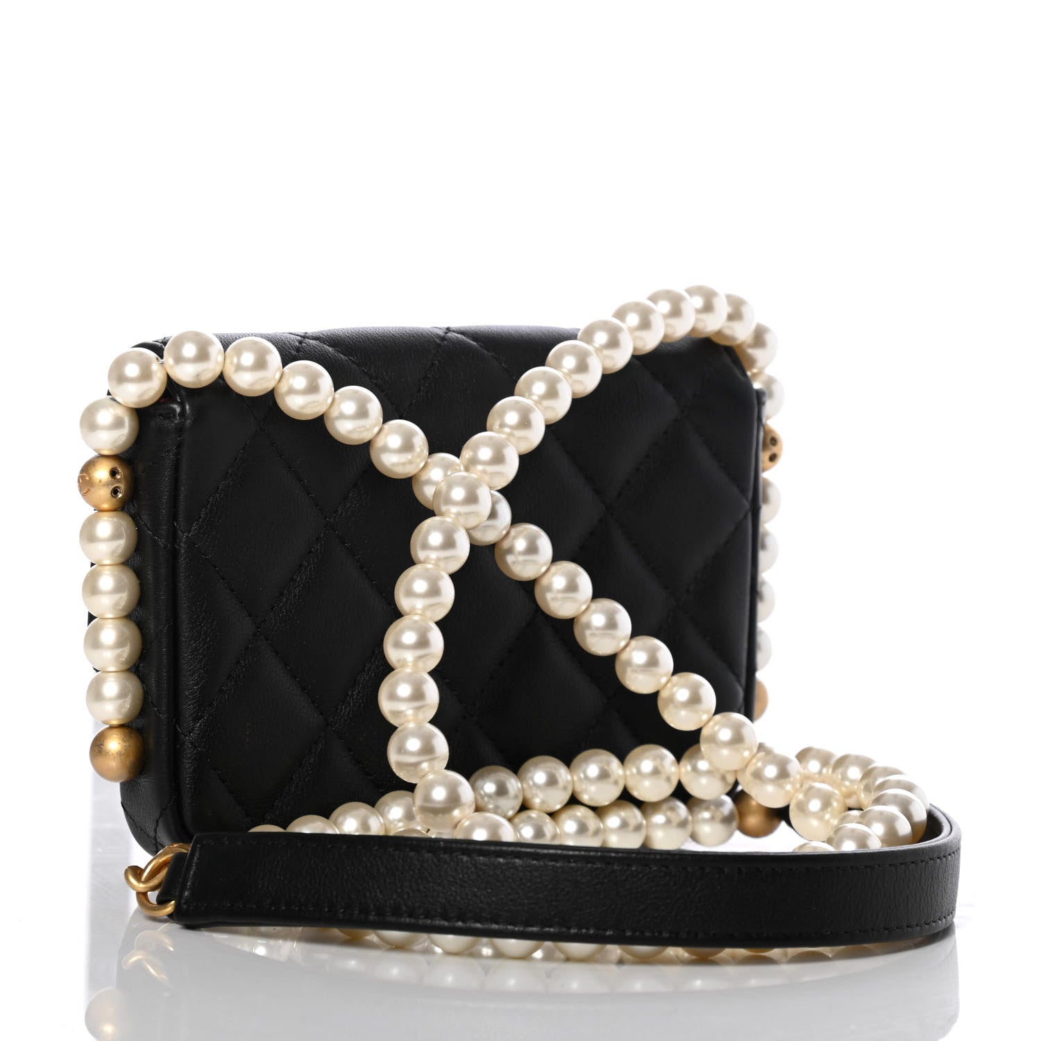 Chanel Calfskin Quilted About Pearls Card Holder Flap With Chain Black 3 of 12
