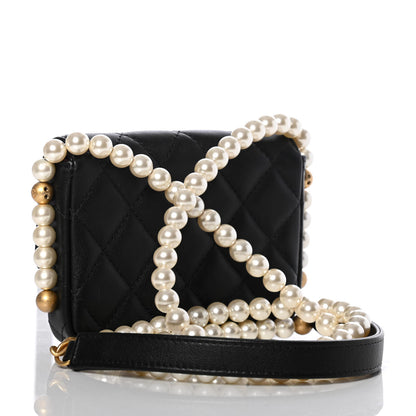 Chanel Calfskin Quilted About Pearls Card Holder Flap With Chain Black 3 of 12