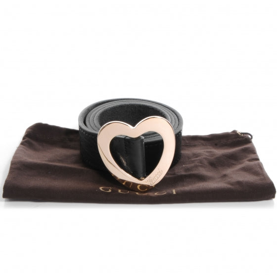 Gucci Leather Heart Shaped Buckle w/ Engraved Script Logo Belt 100/40 Black 2 of 5