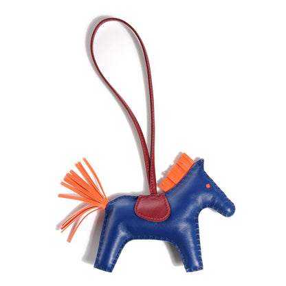 Hermes Milo Lambskin Grigri Rodeo Horse Bag Charm MM Bleu de Malte Rouge H Poppy 1 of 5
