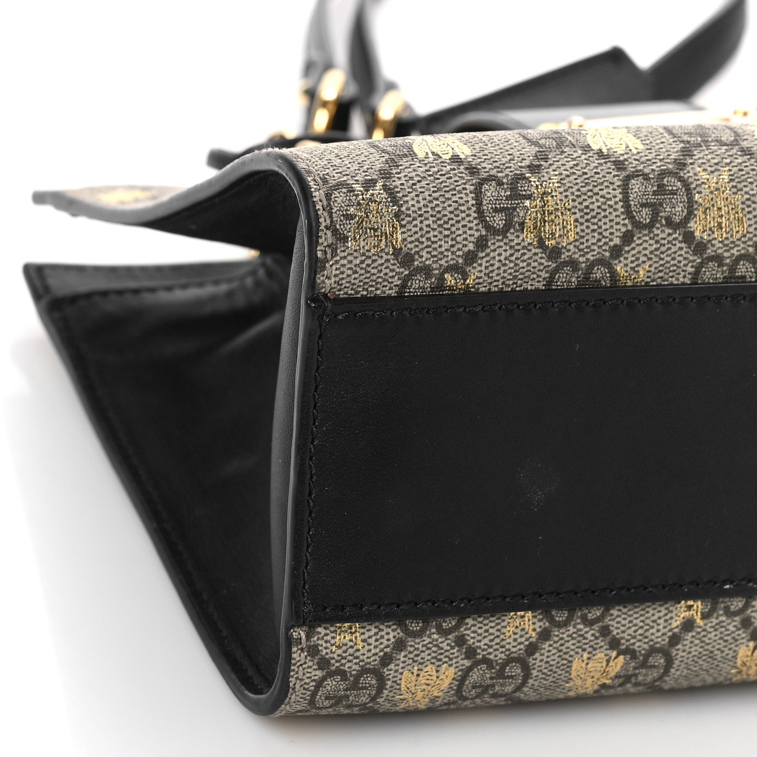 Gucci GG Supreme Monogram Bees Small Padlock Tote Beige Oro Black 7 of 9