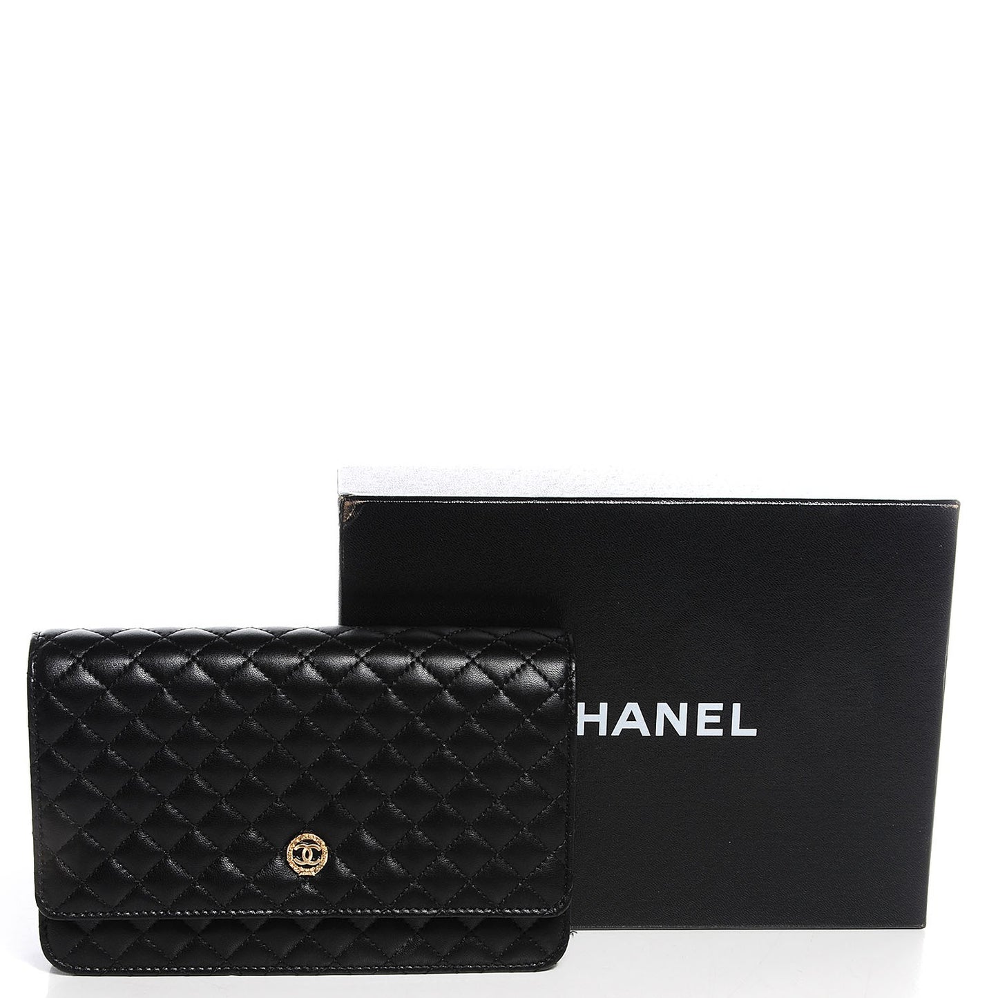Lambskin Micro Quilted Wallet On Chain WOC Black