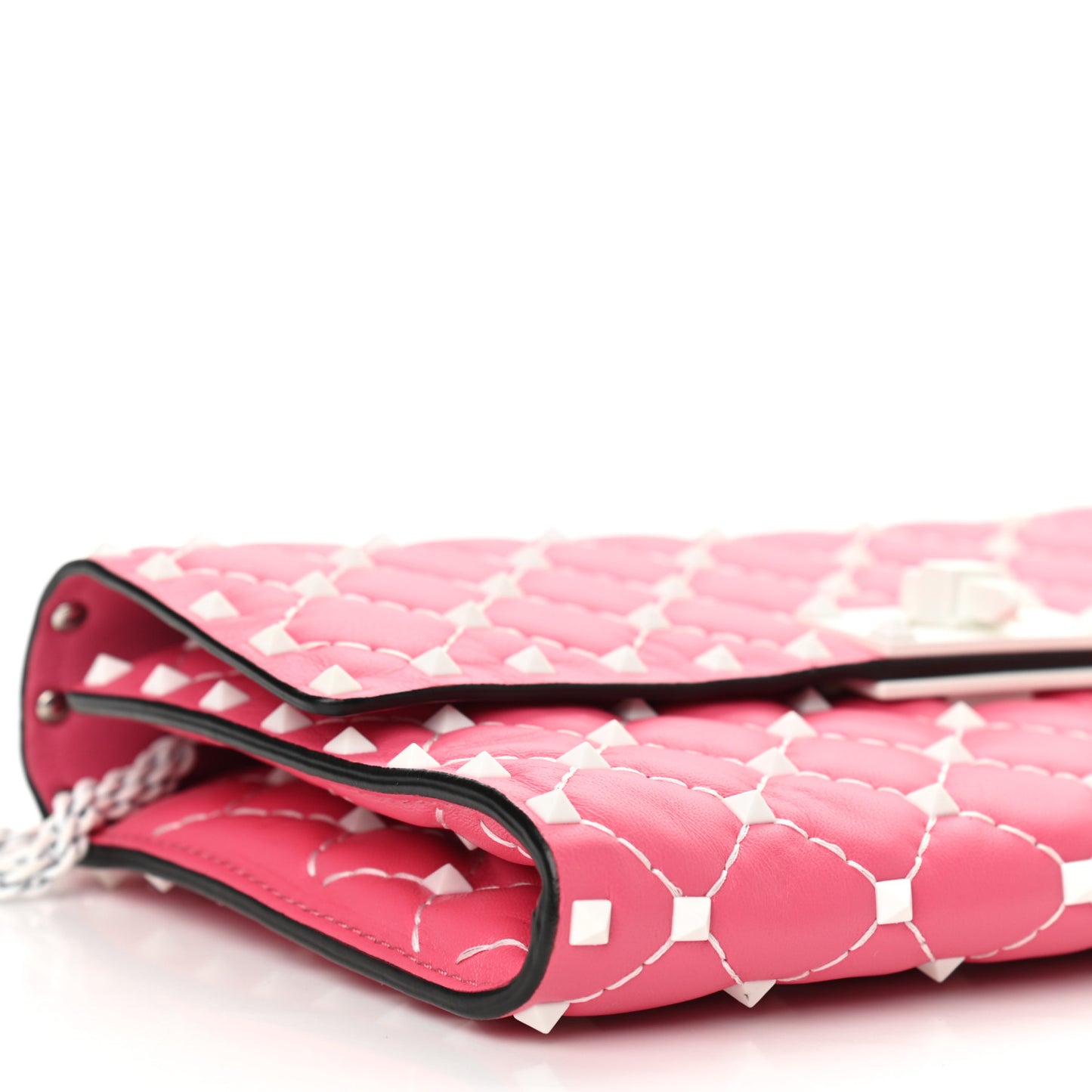 Lambskin Free Rockstud Spike Wallet On Chain Shadow Pink