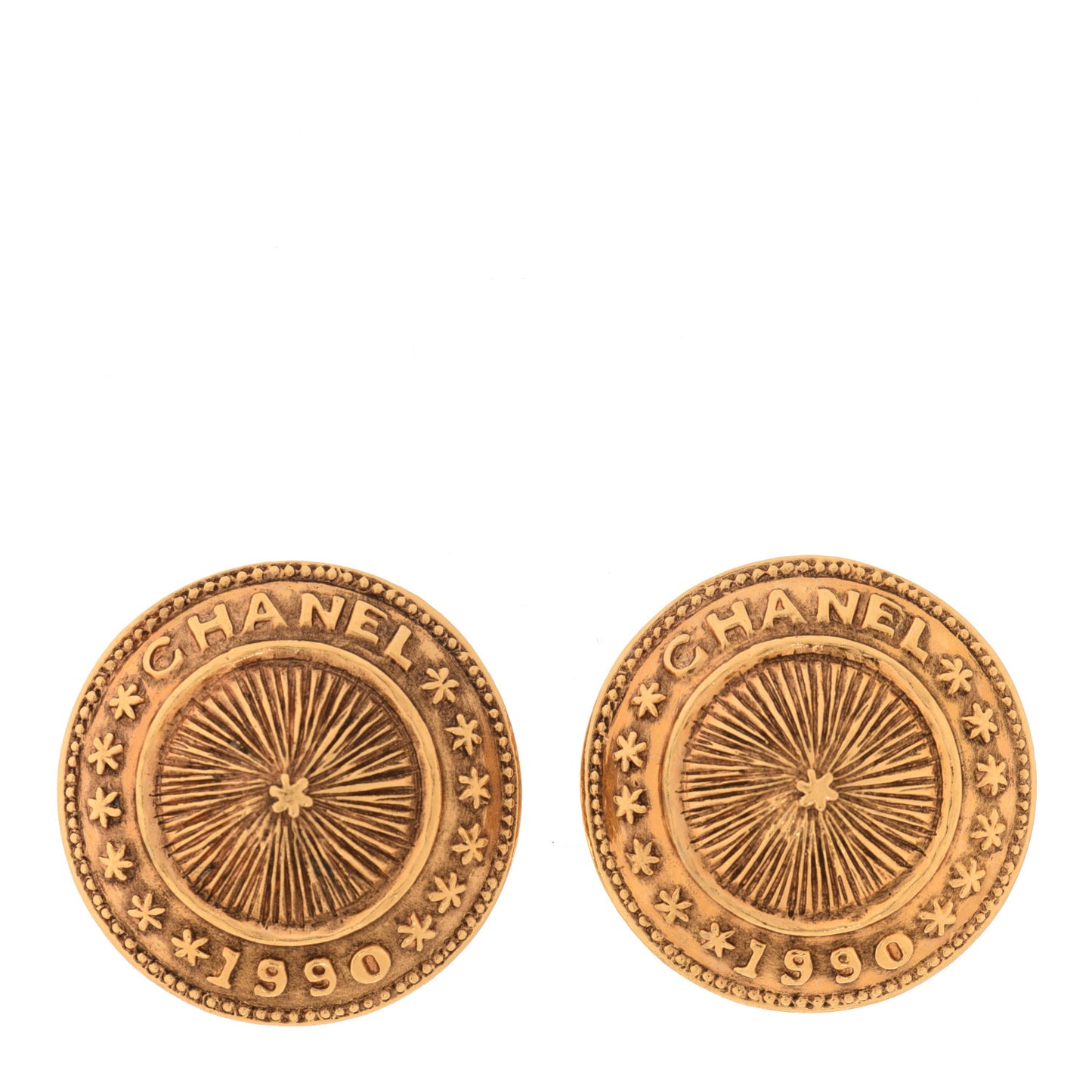 CC Button Clip On Earrings Gold