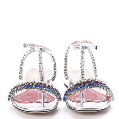Gucci Nappa Silk Crystal Bertie T-Strap Low Heel Sandals 36 Argento 2 of 7