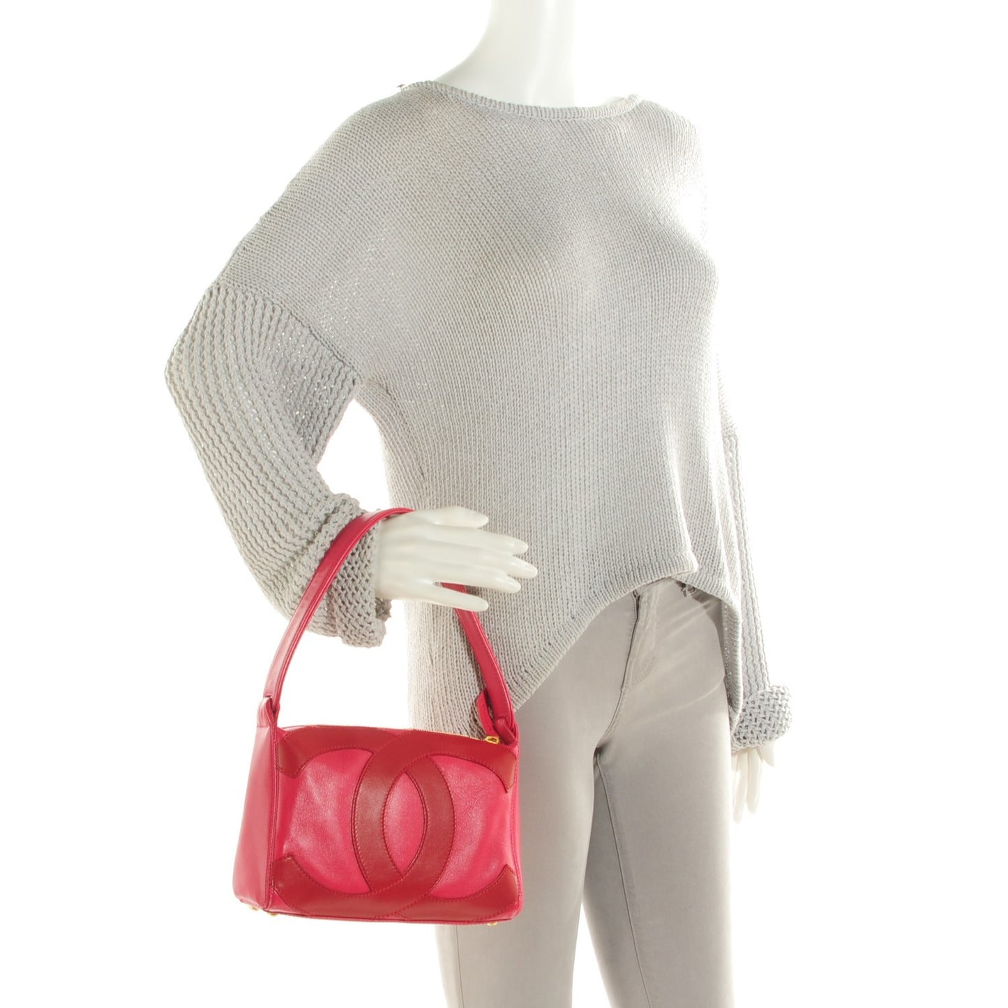 Lambskin Small CC Stitched Shoulder Bag Red Pink