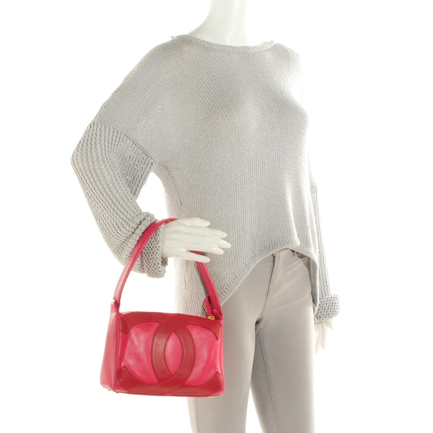 Chanel Lambskin Small CC Stitched Shoulder Bag Red Pink 2 of 7