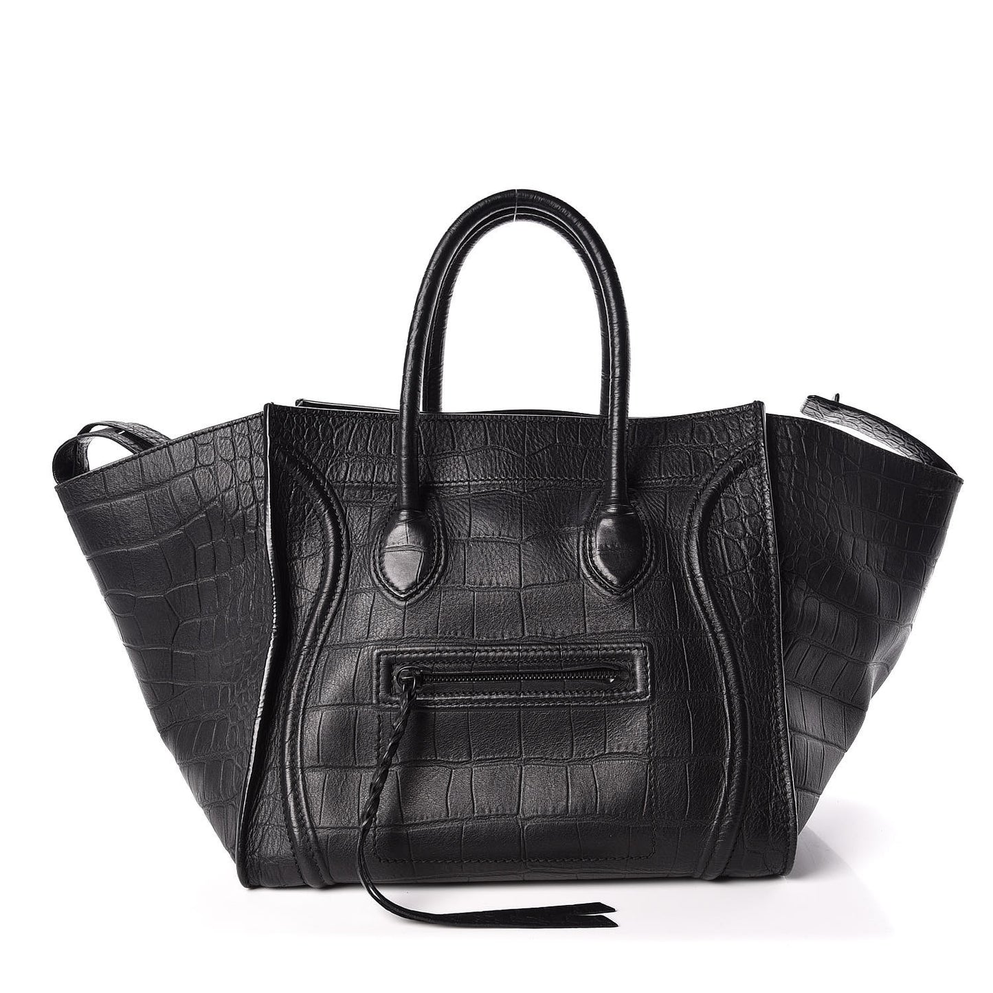 Crocodile Embossed Calfskin Medium Phantom Luggage Black